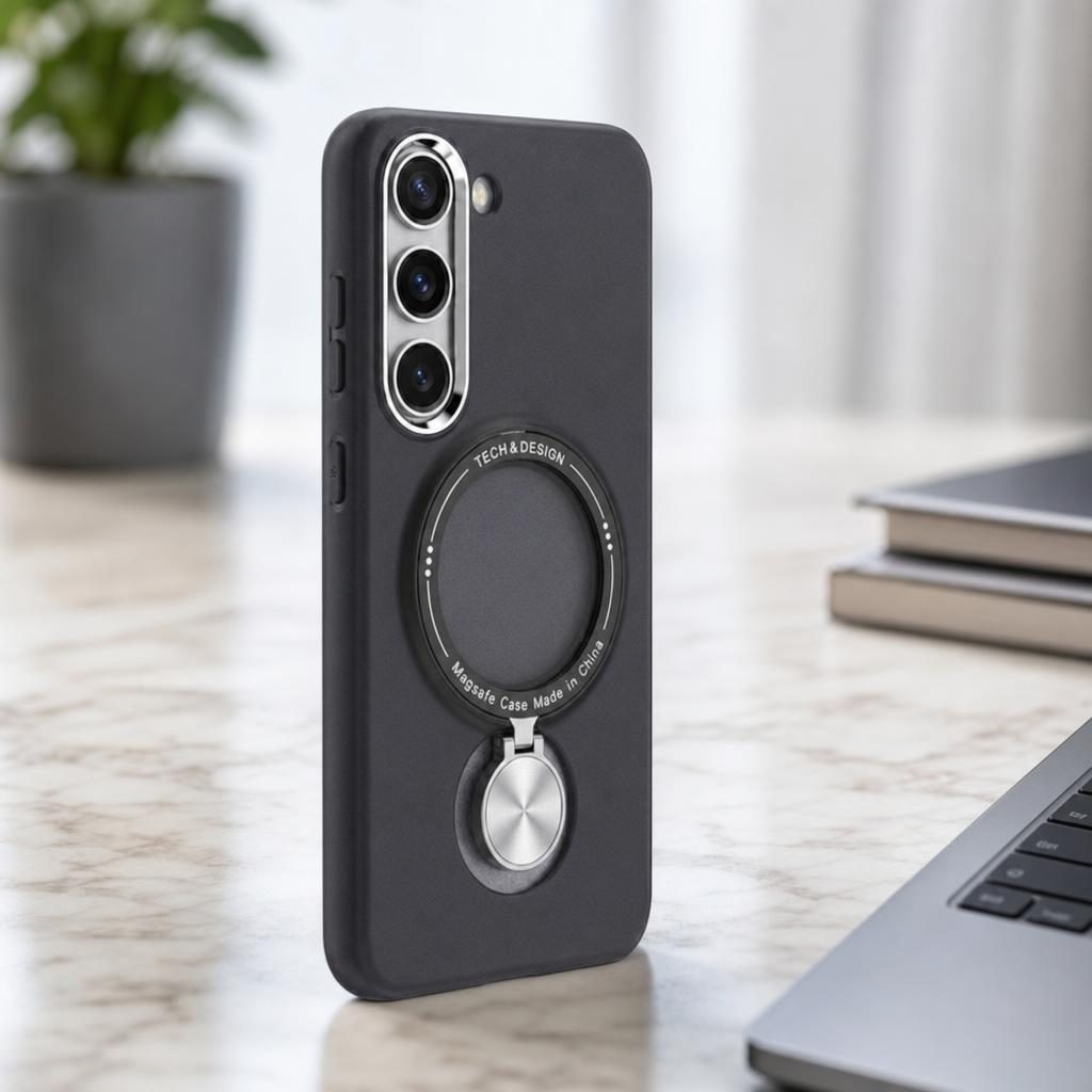 Husa de protectie Flippy, cu incarcare Wireless, Tehnologie Magsafe, TPU, Inel magnetic rotativ cu functie de suport, pentru  Samsung Galaxy S23 Plus , Negru