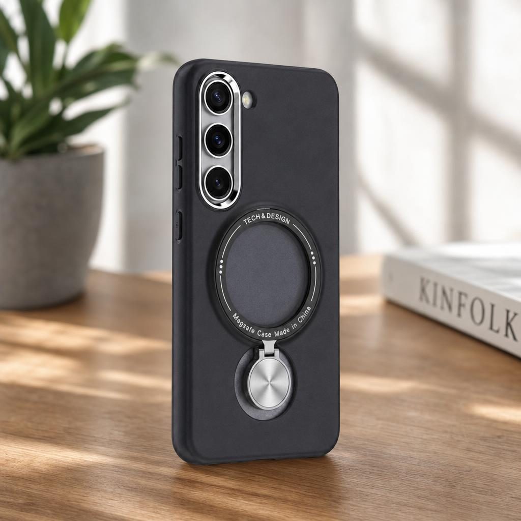 Husa de protectie Flippy, cu incarcare Wireless, Tehnologie Magsafe, TPU, Inel magnetic rotativ cu functie de suport, pentru  Samsung Galaxy S23 Plus , Negru