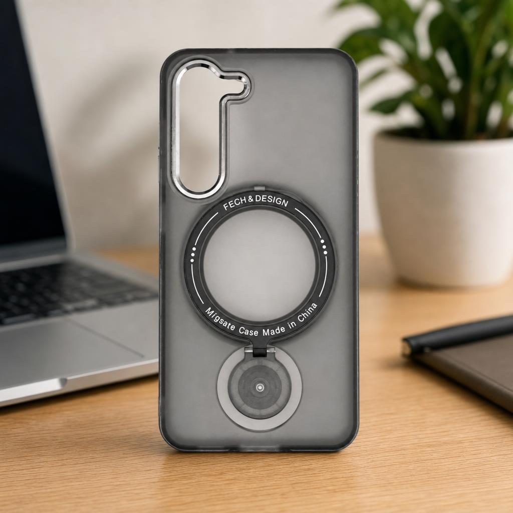 Husa de protectie Flippy, cu incarcare Wireless, Tehnologie Magsafe, TPU, Inel magnetic rotativ cu functie de suport, pentru Samsung Galaxy S23, Negru