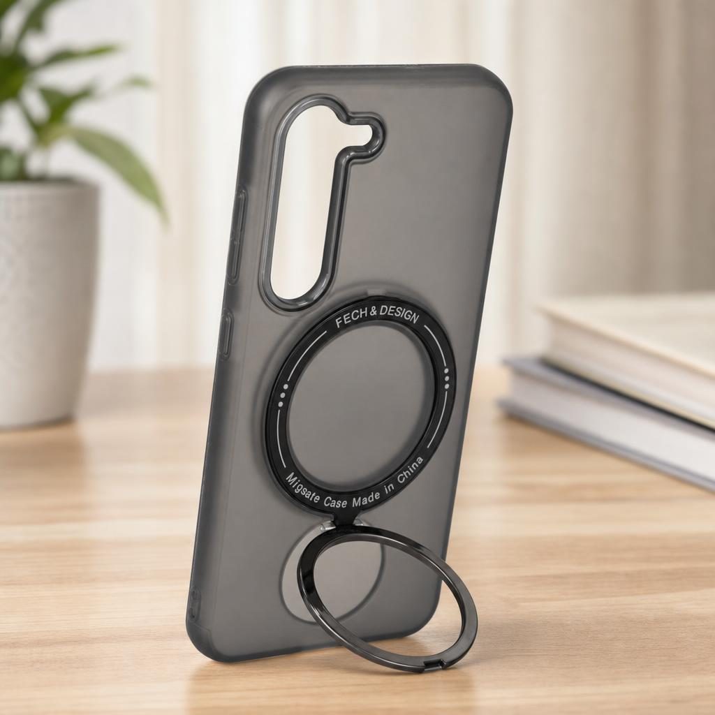 Husa de protectie Flippy, cu incarcare Wireless, Tehnologie Magsafe, TPU, Inel magnetic rotativ cu functie de suport, pentru Samsung Galaxy S23, Negru