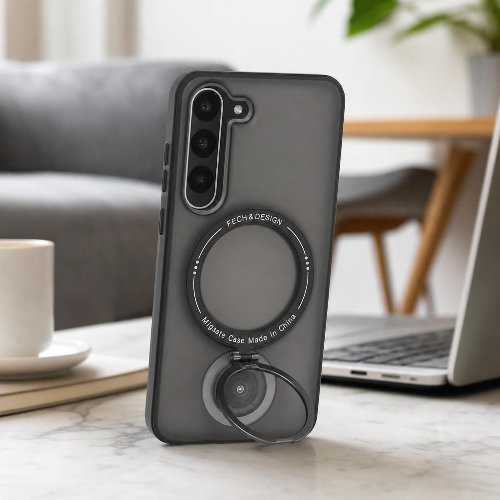 Husa de protectie Flippy, cu incarcare Wireless, Tehnologie Magsafe, TPU, Inel magnetic rotativ cu functie de suport, pentru Samsung Galaxy S23, Negru