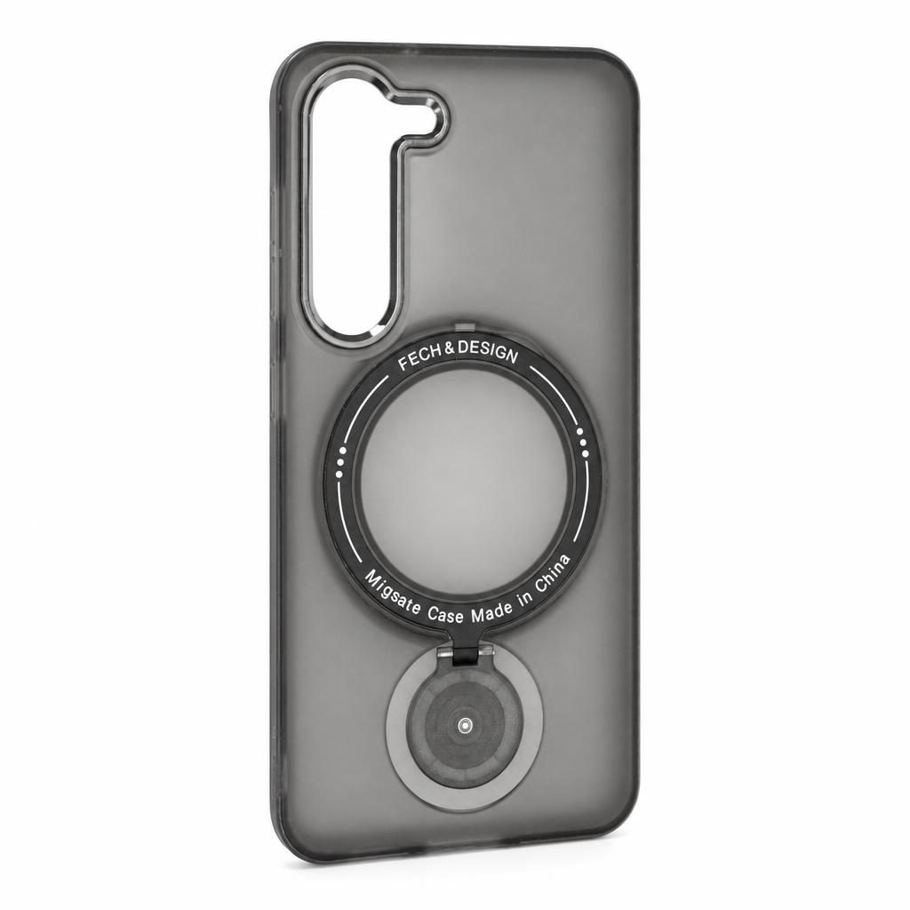 Husa protectie Samsung Galaxy S23 Ultra, incarcare Wireless Magsafe, inel magnetic rotativ cu functie de suport, neagra