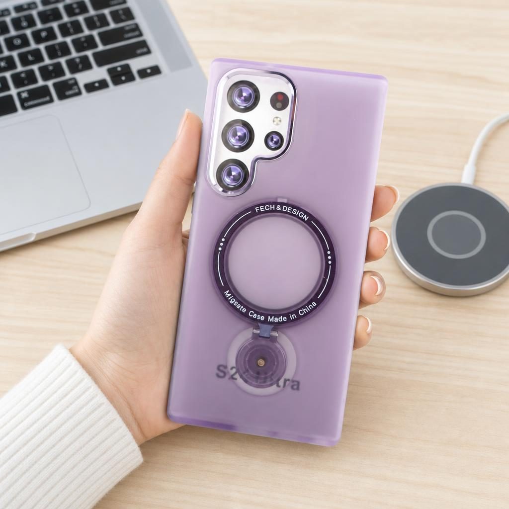 Husa de protectie Flippy, cu incarcare Wireless, Tehnologie Magsafe, TPU, Inel magnetic rotativ cu functie de suport, pentru  Samsung Galaxy S23 Ultra , Mov