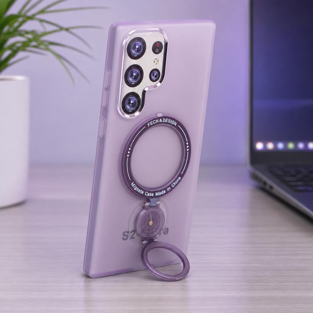 Husa de protectie Flippy, cu incarcare Wireless, Tehnologie Magsafe, TPU, Inel magnetic rotativ cu functie de suport, pentru  Samsung Galaxy S23 Ultra , Mov