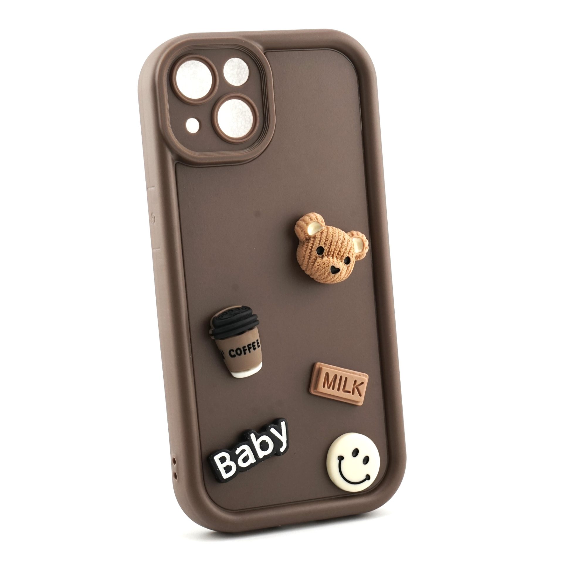 Husa de Protectie, Flippy, pentru Apple iPhone 13, Model Ursuleti 3D, Antisoc, Rezistenta la Impact, Protectie Camera, Maro