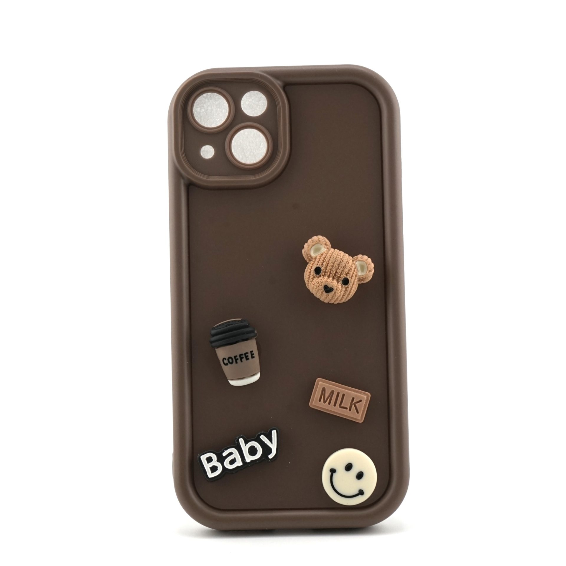 Husa de Protectie, Flippy, pentru Apple iPhone 13, Model Ursuleti 3D, Antisoc, Rezistenta la Impact, Protectie Camera, Maro