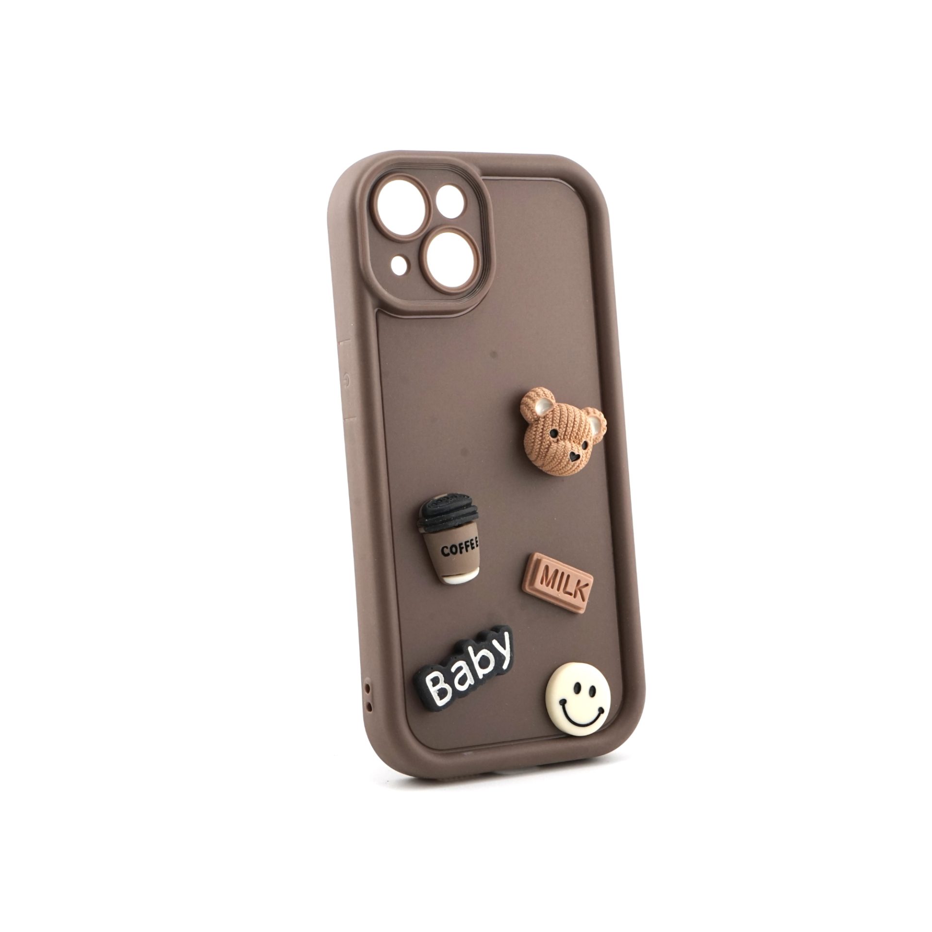 Husa de Protectie, Flippy, pentru Apple iPhone 14, Model Ursuleti 3D, Antisoc, Rezistenta la Impact, Protectie Camera, Maro