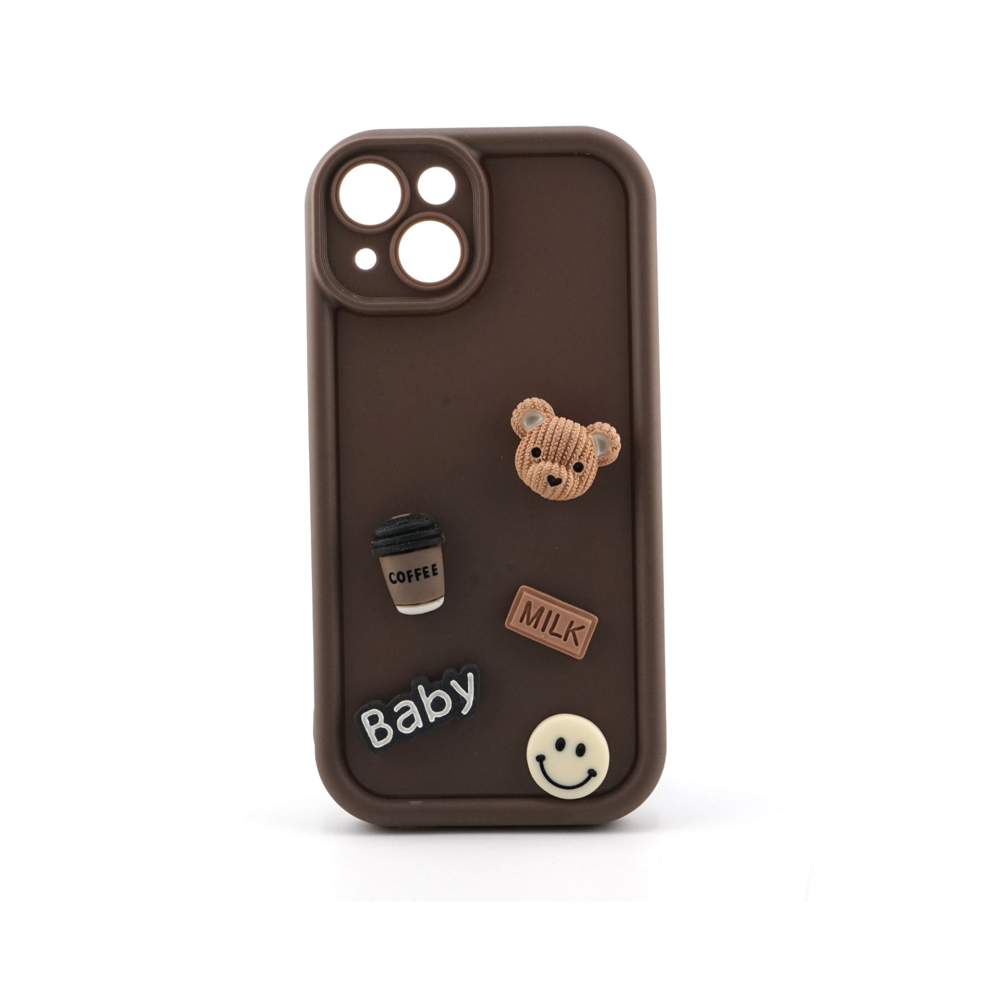 Husa de Protectie, Flippy, pentru Apple iPhone 14, Model Ursuleti 3D, Antisoc, Rezistenta la Impact, Protectie Camera, Maro