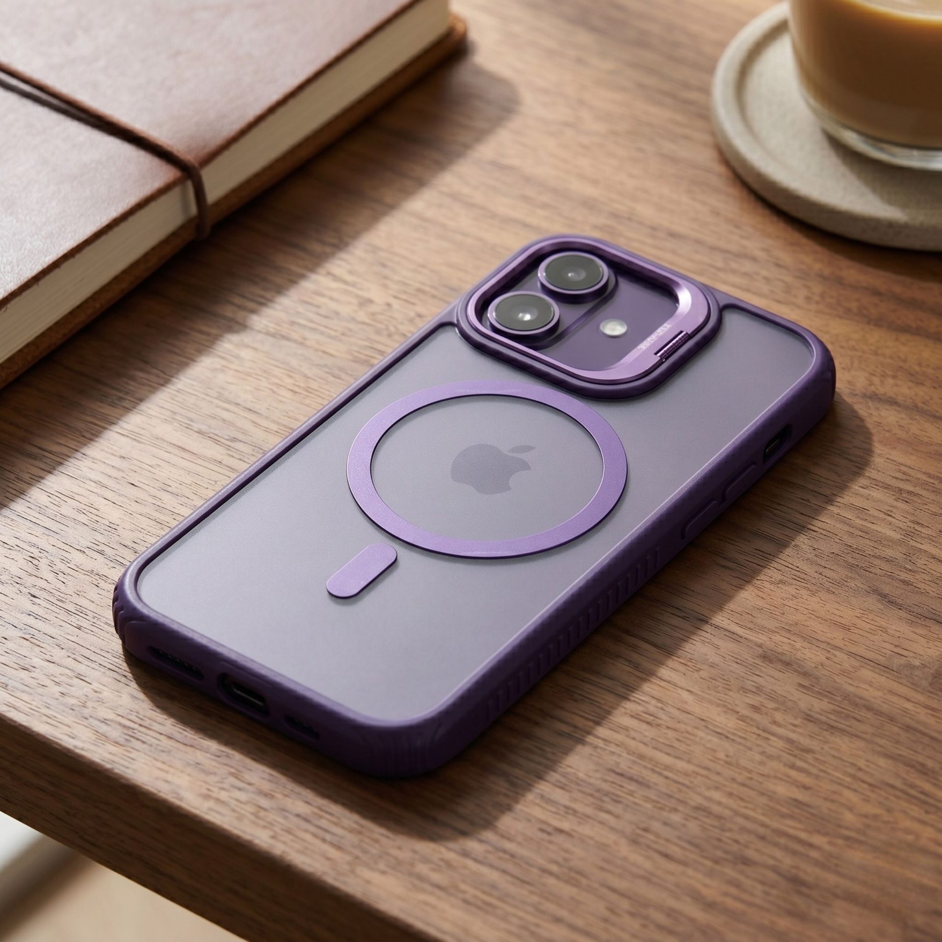 Husa de Protectie Telefon, , Compatibila cu iPhone 17, MagSafe, Acrylic, Suport Metalic Protectie Camera, Anti-Soc, Mov Inchis 3