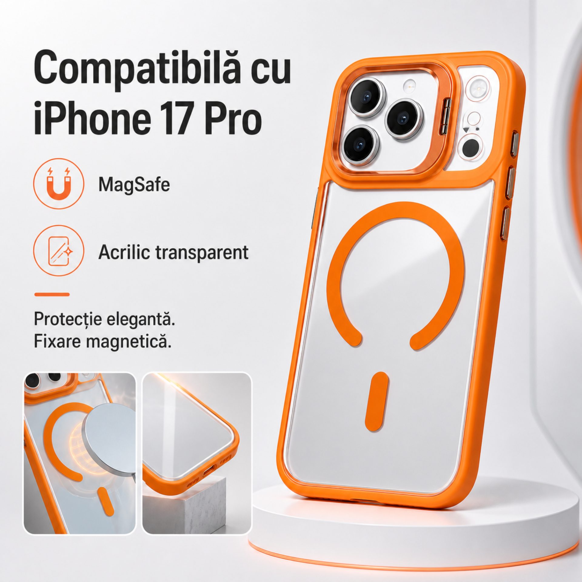 Detaliu suport metalic protecție cameră Flippy iPhone 17 Pro