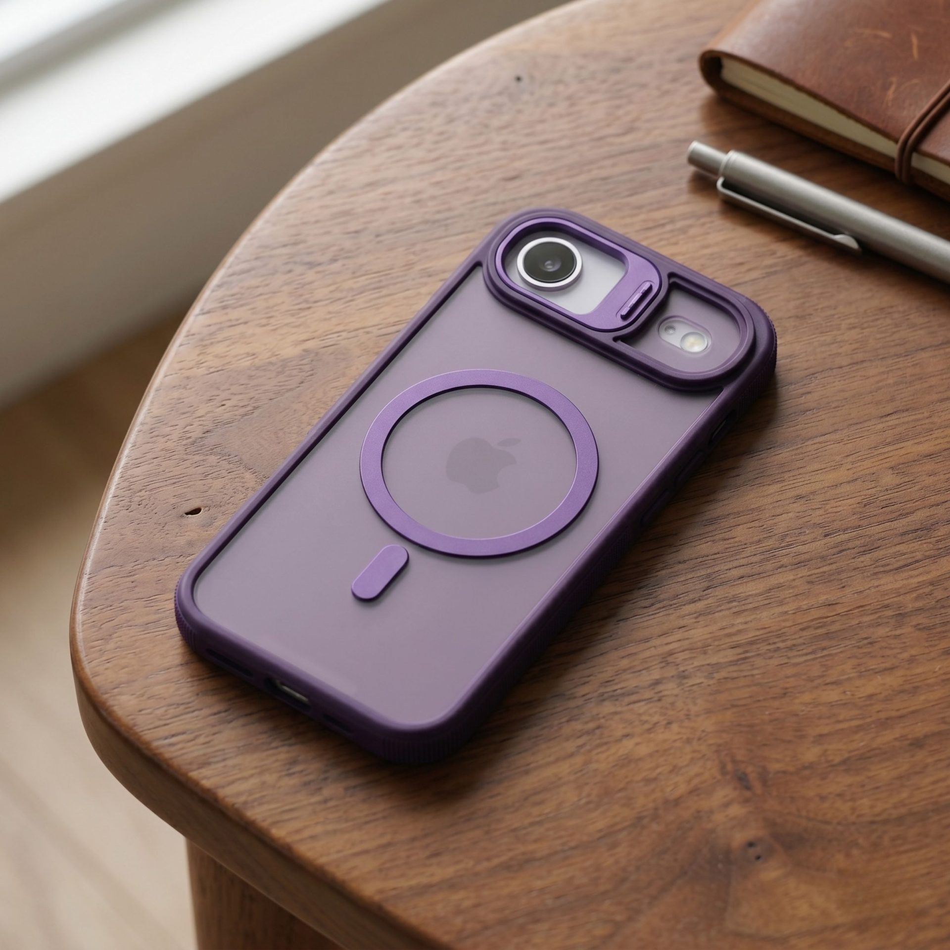 Husa de Protectie Telefon, , Compatibila cu iPhone 17 Air, MagSafe, Acrylic, Suport Metalic Protectie Camera, Anti-Soc, Mov Inchis 2