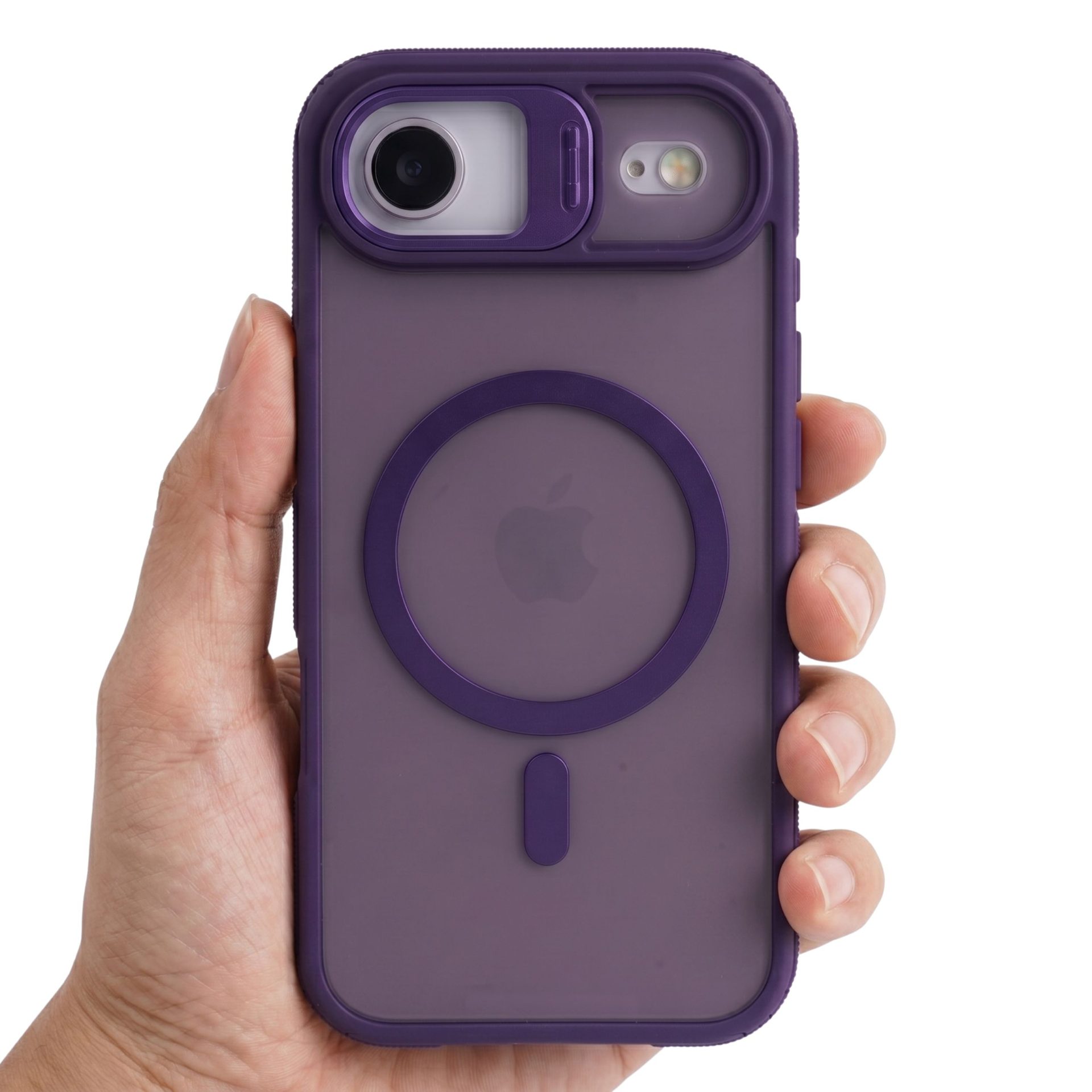Husa de Protectie Telefon, , Compatibila cu iPhone 17 Air, MagSafe, Acrylic, Suport Metalic Protectie Camera, Anti-Soc, Mov Inchis 3