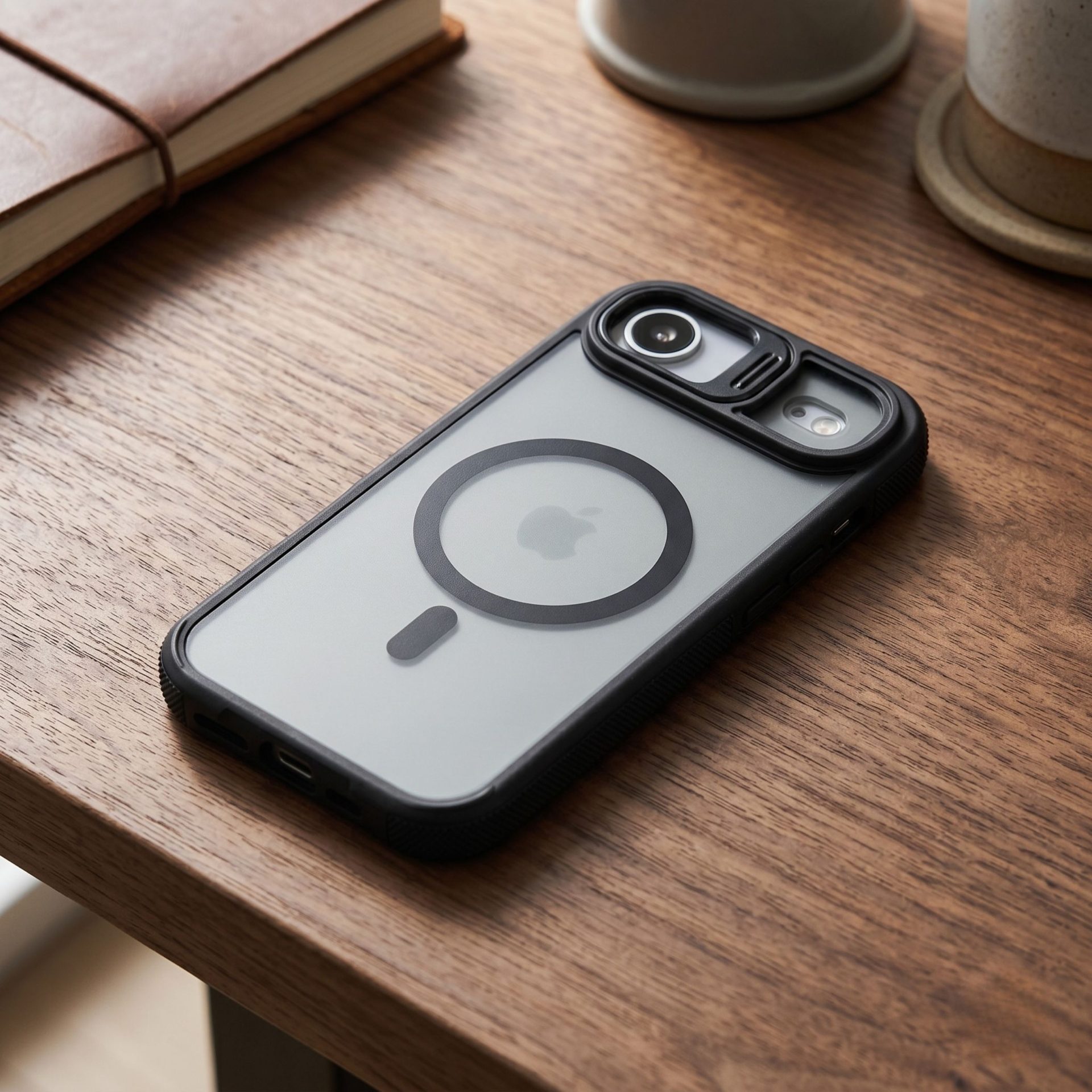 Husa de Protectie Telefon, , Compatibila cu iPhone 17 Air, MagSafe, Acrylic, Suport Metalic Protectie Camera, Anti-Soc, Negru 3