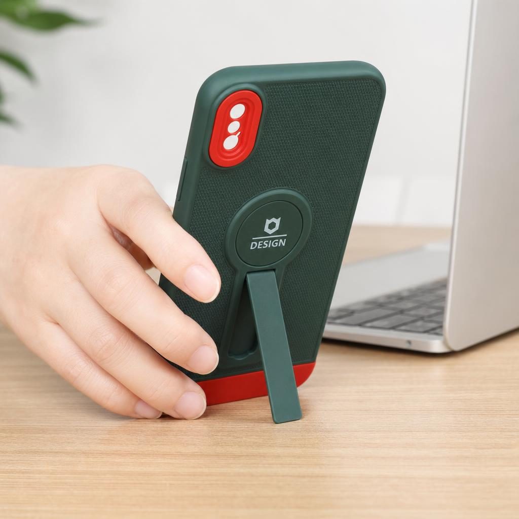 Husa Armor Design cu Stand pentru Apple iPhone X/XS Max, Verde/Rosu, Suport Auto Magnetic, Wireless Charge, Protectie Antisoc, Flippy