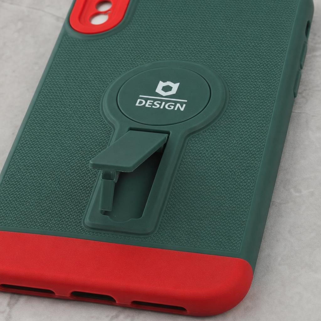 Husa Armor Design cu Stand pentru Apple iPhone X/XS Max, Verde/Rosu, Suport Auto Magnetic, Wireless Charge, Protectie Antisoc, Flippy