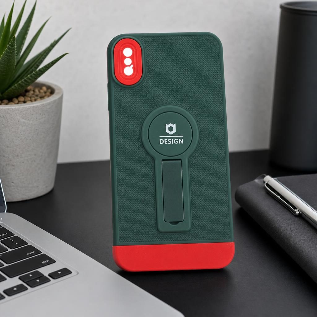 Husa Armor Design cu Stand pentru Apple iPhone X/XS Max, Verde/Rosu, Suport Auto Magnetic, Wireless Charge, Protectie Antisoc, Flippy