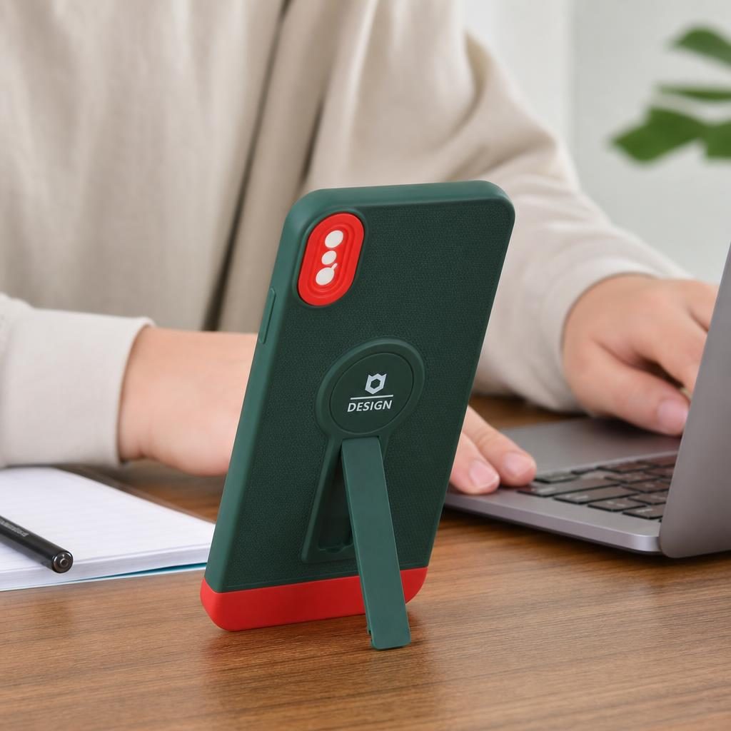 Husa Armor Design cu Stand pentru Apple iPhone X/XS Max, Verde/Rosu, Suport Auto Magnetic, Wireless Charge, Protectie Antisoc, Flippy