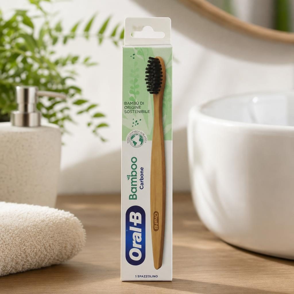 Periuta de Dinti, Oral B, din Bamboo Carbune cu perii Negre