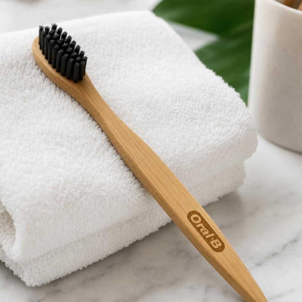 Periuta de Dinti, Oral B, din Bamboo Carbune cu perii Negre
