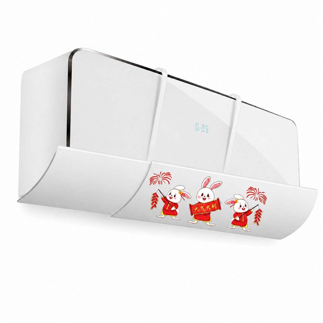 Deflector Aer Conditionat Split, TOPinStock, Extensibil, Telescopic 70-90 x 17 cm, 2-in-1, Model 3 Iepurasi, Alb - Imagine