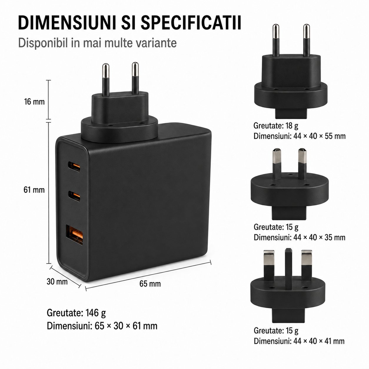 Adaptor Priza USB-C 100W, , Tehnologie GaN, Incarcare Rapida PD, Compatibil Telefoane, Tablete si Laptopuri, Negru 2