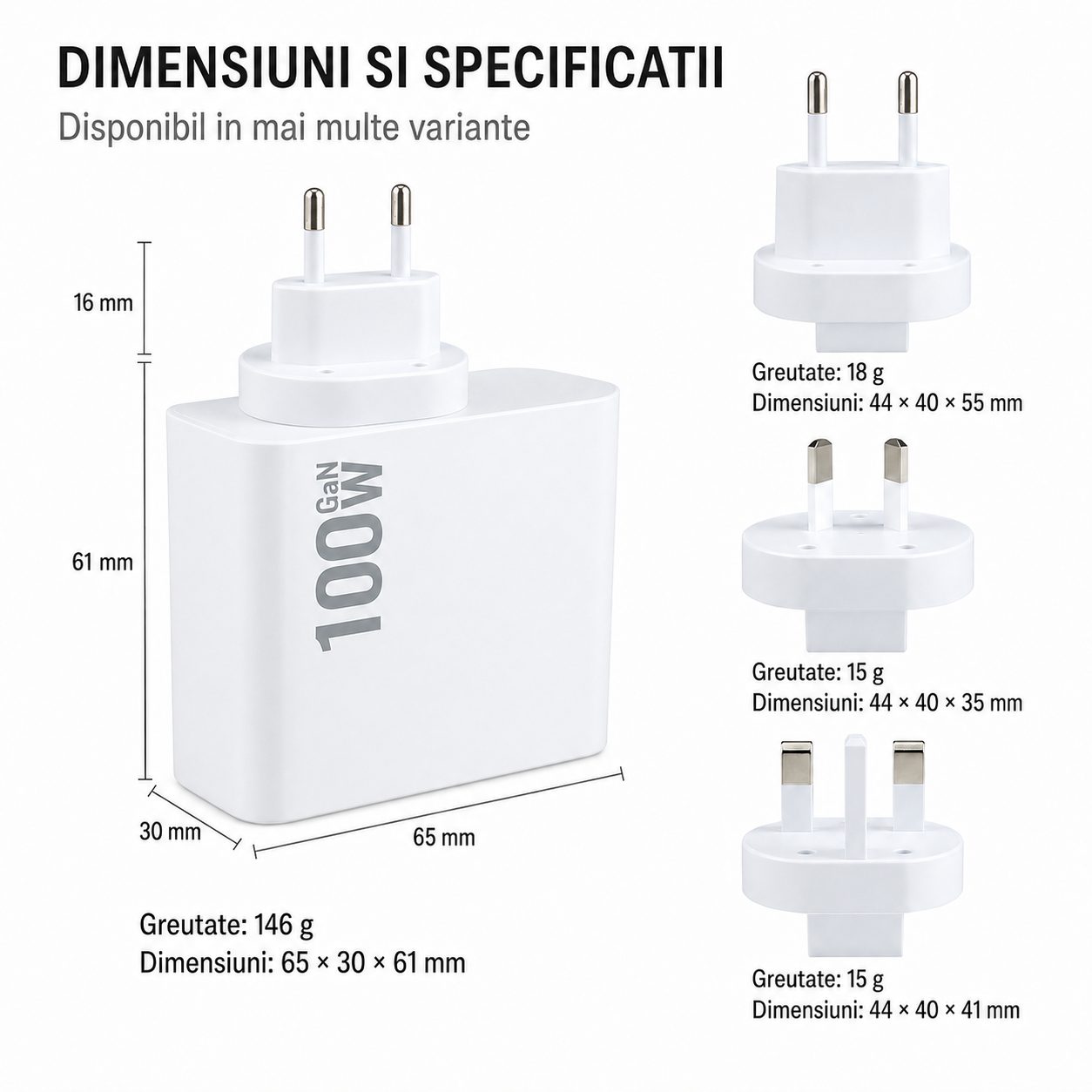 Adaptor Priza USB-C 100W, , Tehnologie GaN, Incarcare Rapida PD, Compatibil Telefoane, Tablete si Laptopuri, Alb 2