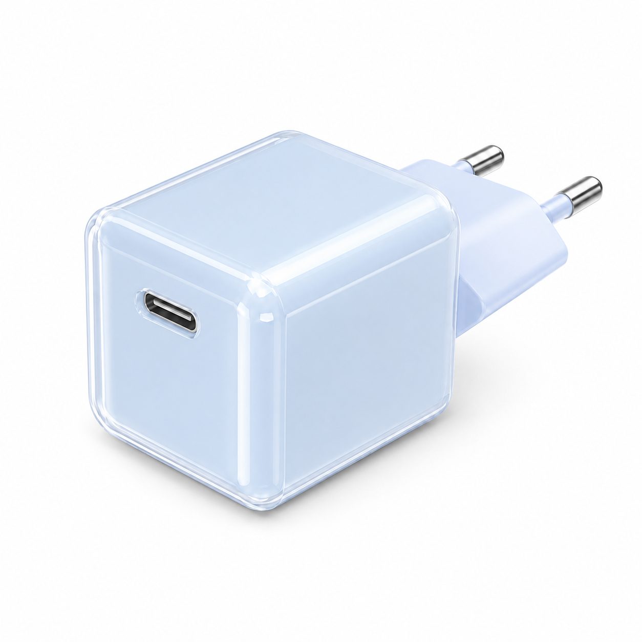 Incarcator Retea USB-C 30W Mini Ice Cube, , GaN Technology, Fast Charge, Carcasa Transparenta Bicolora, Standard European, Albastru 1