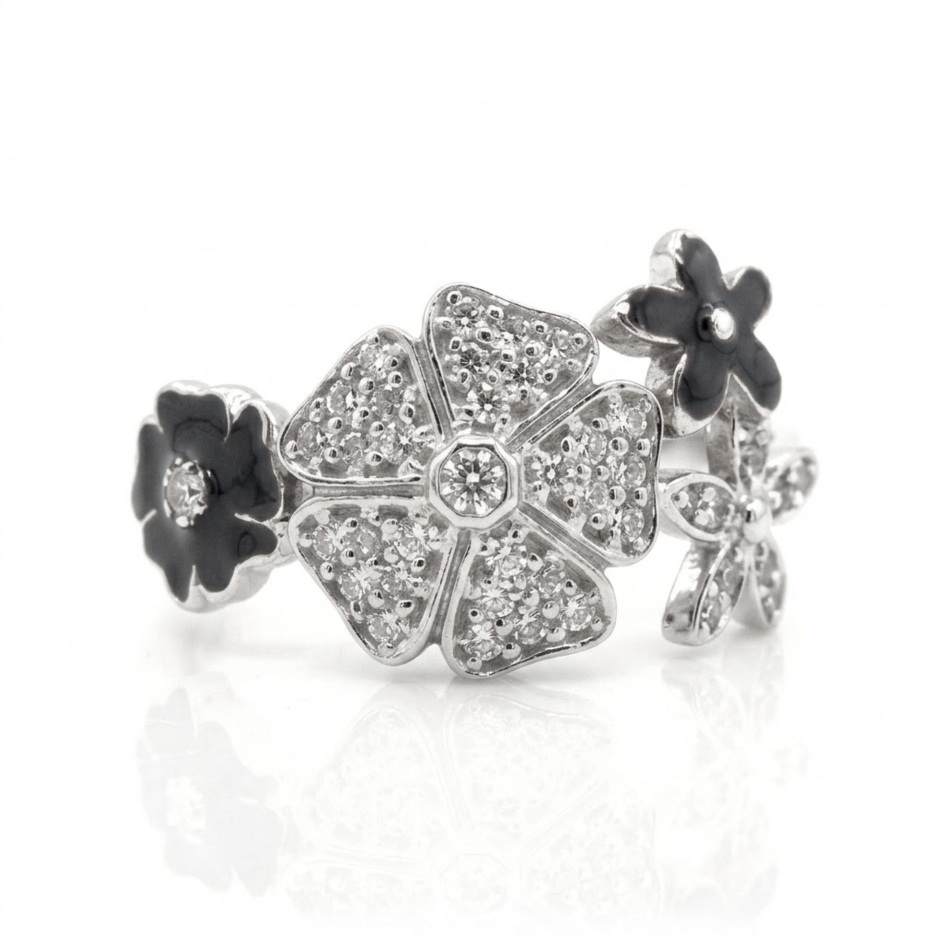 Inel Jolie Silver argint 925 trifoi email negru mărimea 52