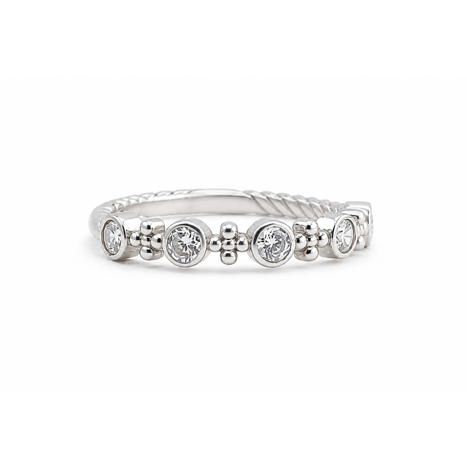 Inel din Argint 925, Jolie Silver, Model cu Pietre Rotunde, Design Decorativ cu Bilute, Marime 54, Greutate 1.8 g, Argintiu