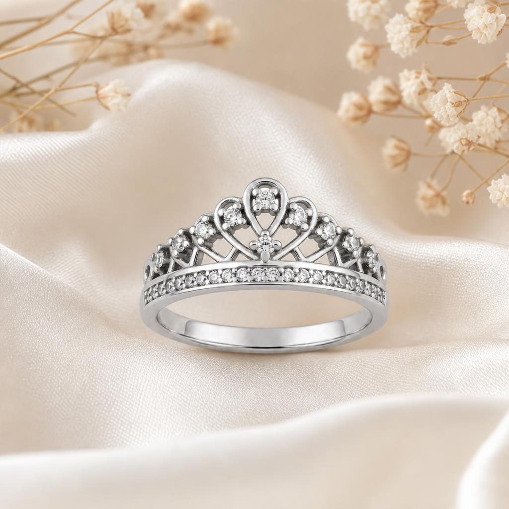 Inel din Argint 925, Jolie Silver, pentru Dama, Model Coroana cu Pietre, Marimea 51, Argintiu