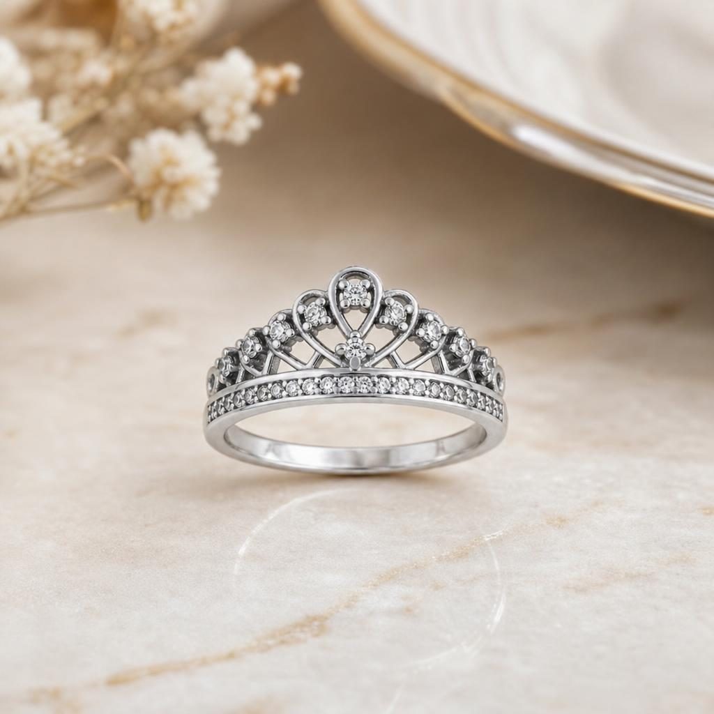 Inel din Argint 925, Jolie Silver, pentru Dama, Model Coroana cu Pietre, Marimea 51, Argintiu