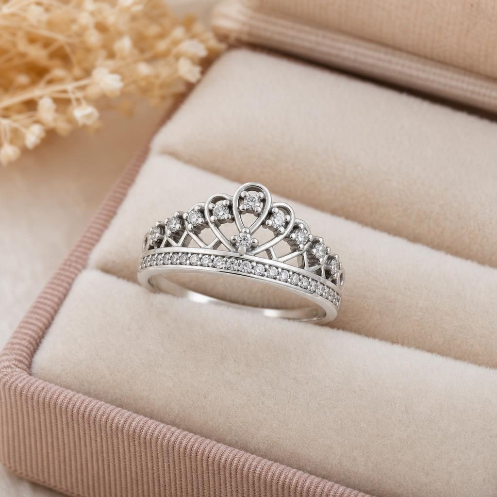 Inel din Argint 925, Jolie Silver, pentru Dama, Model Coroana cu Pietre, Marimea 51, Argintiu
