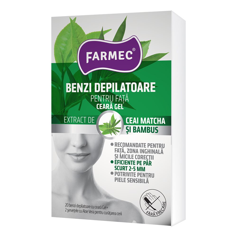 Gel, Farmec Benzi Depilatoare Fata Ceara, 2SERV Aloe Vera Ceai Matcha Bambus 8380, 20 buc 1