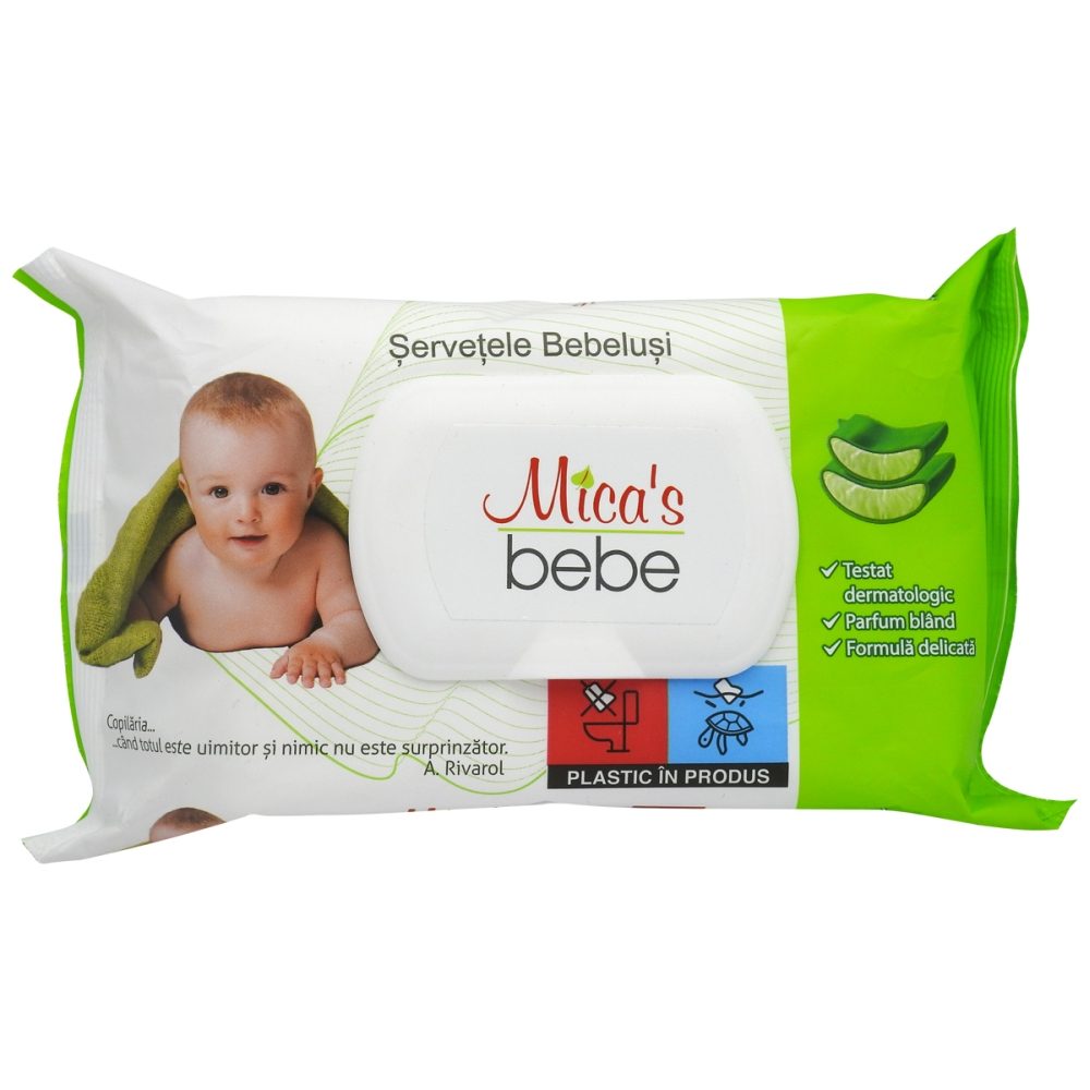 Servetele Umede, Micas, Bebelusi cu Capac 60 buc Aloe Vera 1