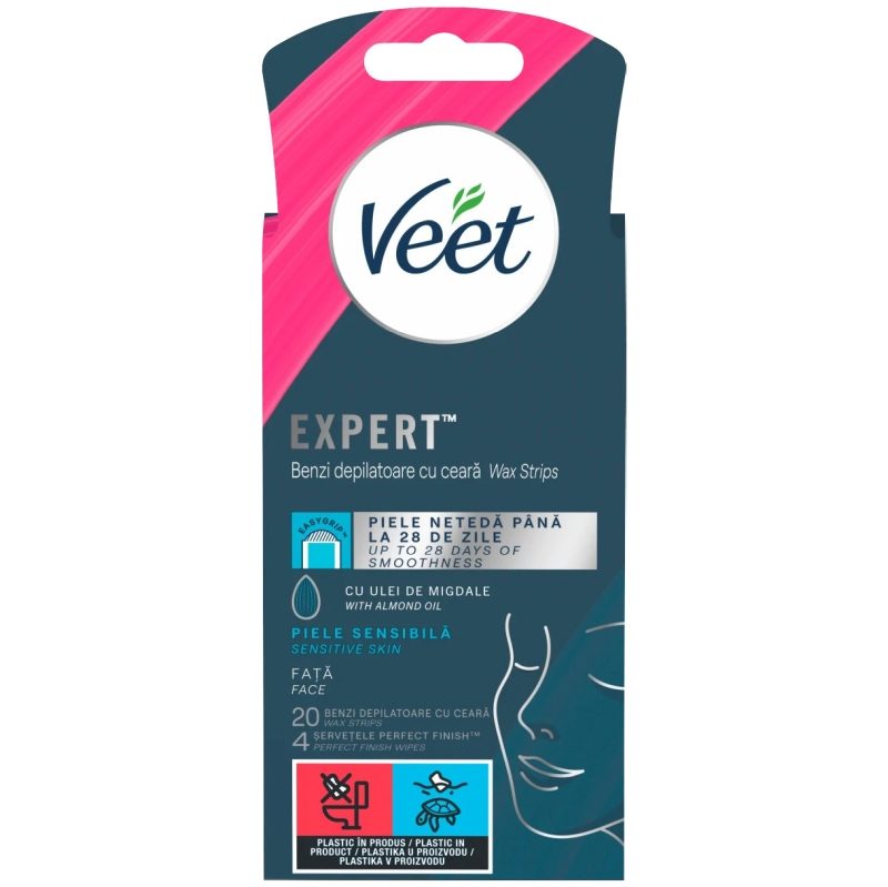 Gel, Veet Benzi Depilatoare Fata Easy, 20 buc Sensitive Skin Albastrele 1