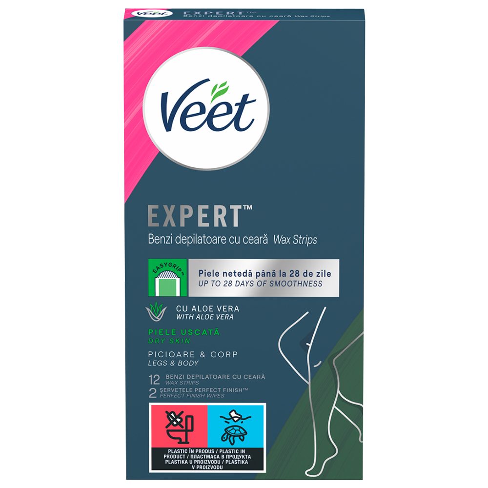 Gel, Veet Benzi Ceara Depilatoare Corp 12 buc Easy, Toate Tipurile de Piele 1