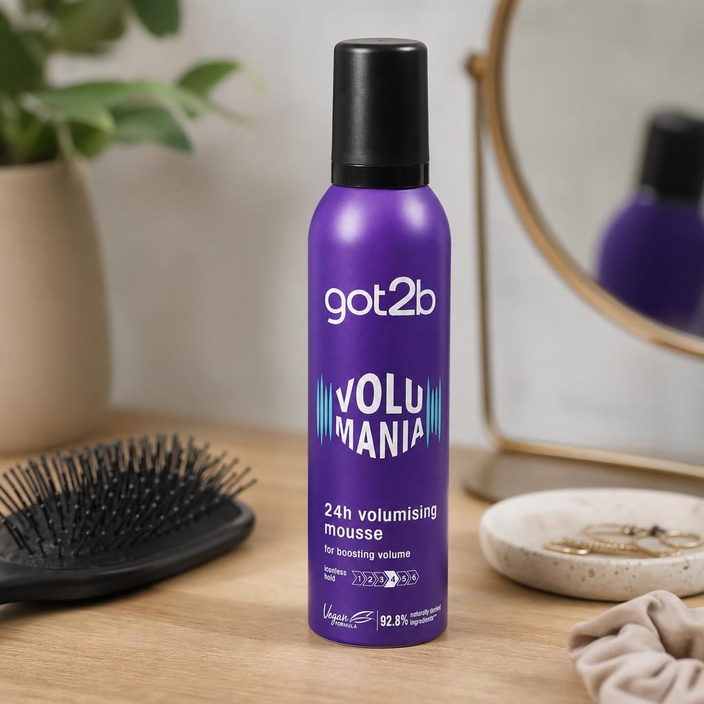 Spuma de Par pentru Volum, Schwarzkopf got2b Volumania, 24h Volumising Mousse, Formula Vegana, 92.8% Ingrediente Naturale, Nivel Fixare Iconless Hold, Par Uscat, Mov 5