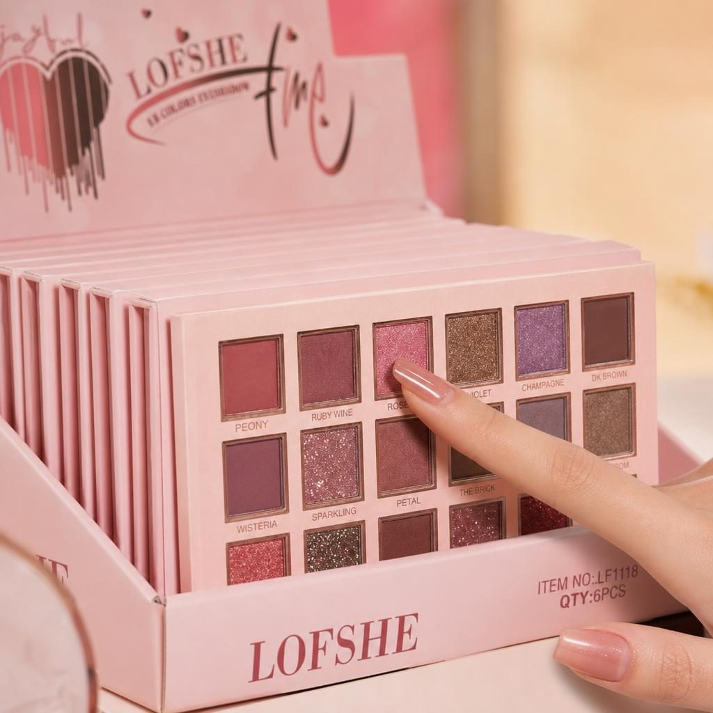 Display cu 6 Palete Farduri de Ochi, Lofshe, 18 Culori, Nuanțe Mate și Sidefate, Pentru Machiaje Naturale și Accentuate, Ideal pentru Utilizare Zilnică și Ocazii Speciale, Nuante Mate si Glitter Sidefate Roz Pal 3