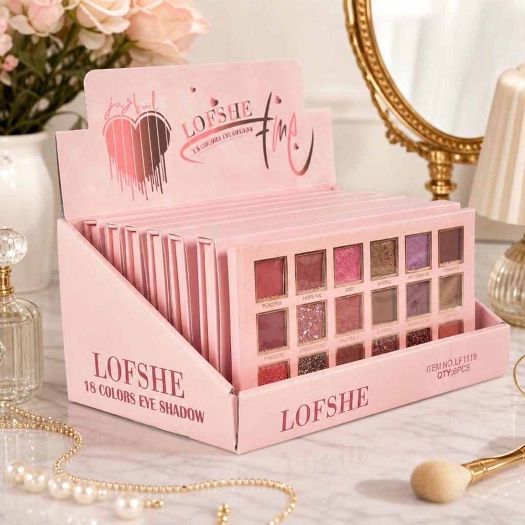 Display cu 6 Palete Farduri de Ochi, Lofshe, 18 Culori, Nuanțe Mate și Sidefate, Pentru Machiaje Naturale și Accentuate, Ideal pentru Utilizare Zilnică și Ocazii Speciale, Nuante Mate si Glitter Sidefate Roz Pal 4