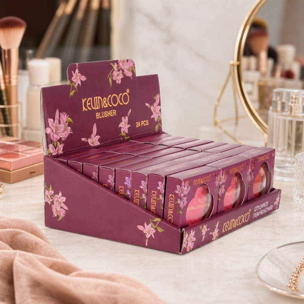 Display cu 24 Farduri de Obraz, Kevin&Coco, 3 Nuanțe în Același Produs, Aplicare Uniformă și Aspect Natural al Tenului, Ideal pentru Machiajul Zilnic, Burgundy 5