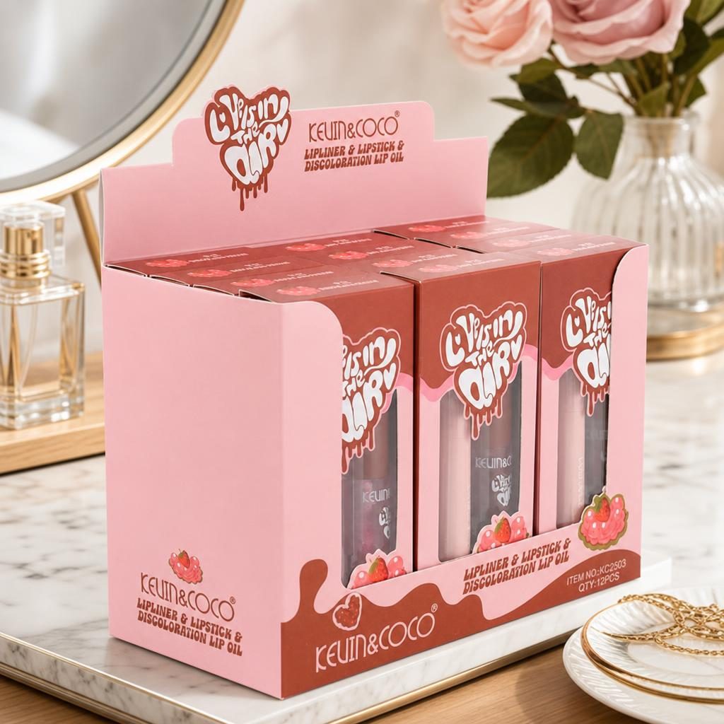 Display cu 12 Seturi 3 in 1 Creion Contur Buze si Ruj, Kevin&Coco Lipliner & Lipstick & Lip Oil, Definire si Evidentiere a Buzelelor, Aplicare Precisa, Ideal pentru Machiajul Zilnic, Roz 5