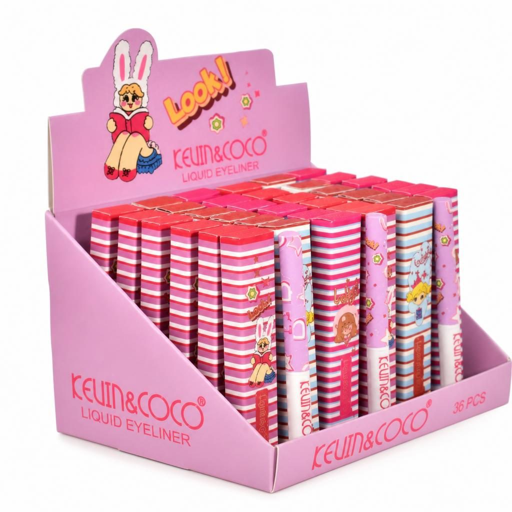 Display 36 Eyelinere Lichide, Kevin&Coco Liquid Eyeliner, Aplicare Precisa pentru Conturarea Ochilor, Design Colorat, Ideal pentru Utilizare Zilnica și Revanzare, Multicolor