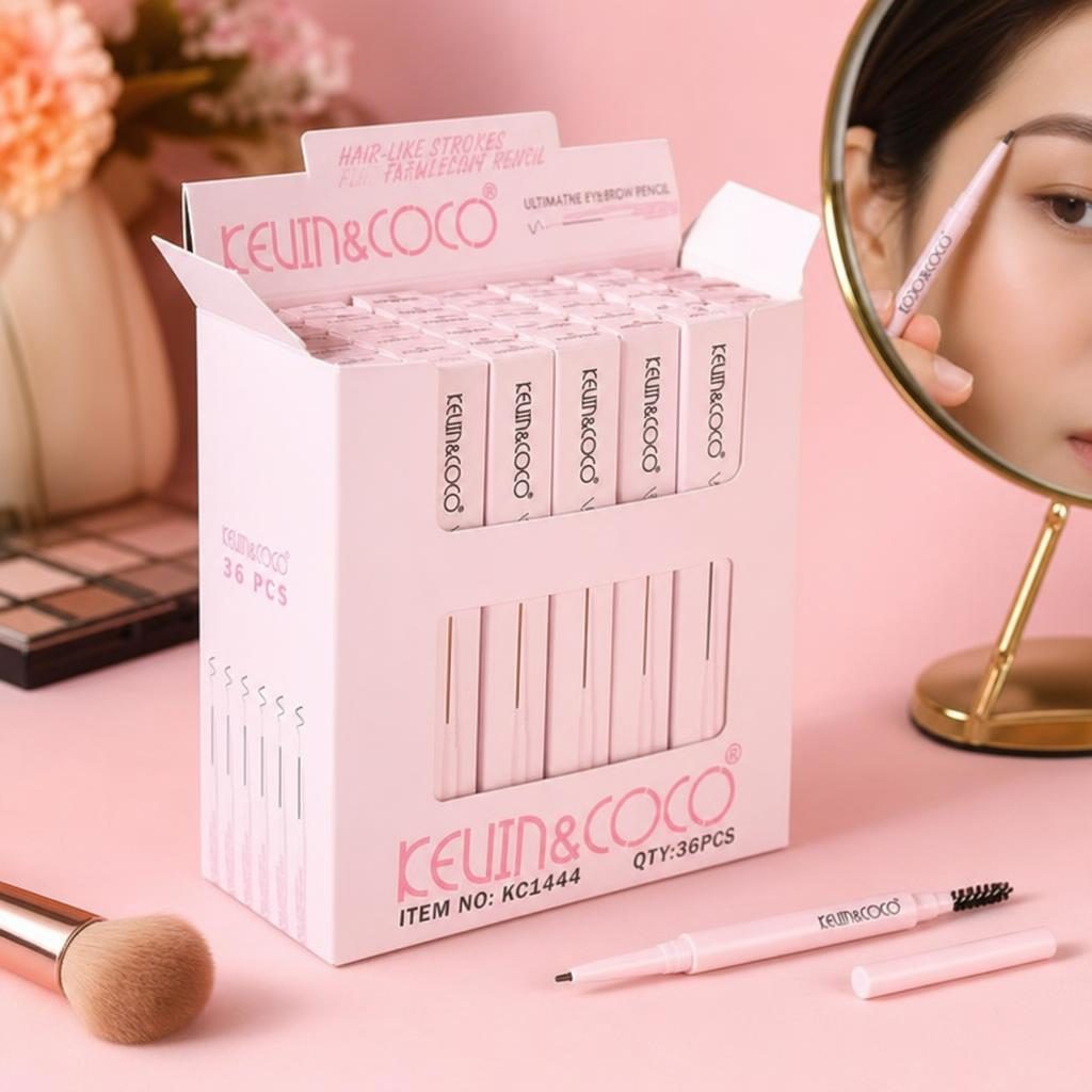 Set 36 Creioane pentru Sprancene cu Varf Fin Tip Microblading Kevin&Coco, Efect Fire de Par Naturale, 6 Nuante, Aplicare Precisa pentru Contur și Umplere, Aspect Definit si Uniform al Sprancenelor, Roz 2