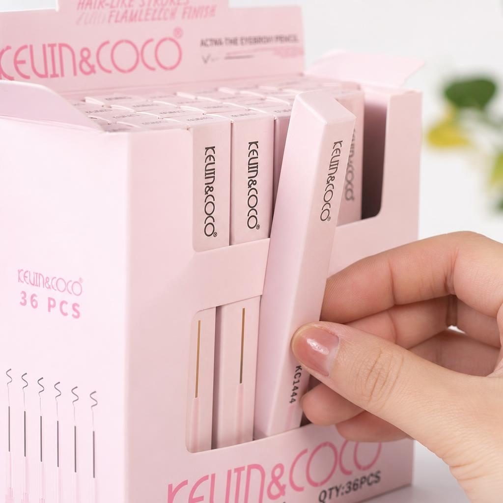Set 36 Creioane pentru Sprancene cu Varf Fin Tip Microblading Kevin&Coco, Efect Fire de Par Naturale, 6 Nuante, Aplicare Precisa pentru Contur și Umplere, Aspect Definit si Uniform al Sprancenelor, Roz 3