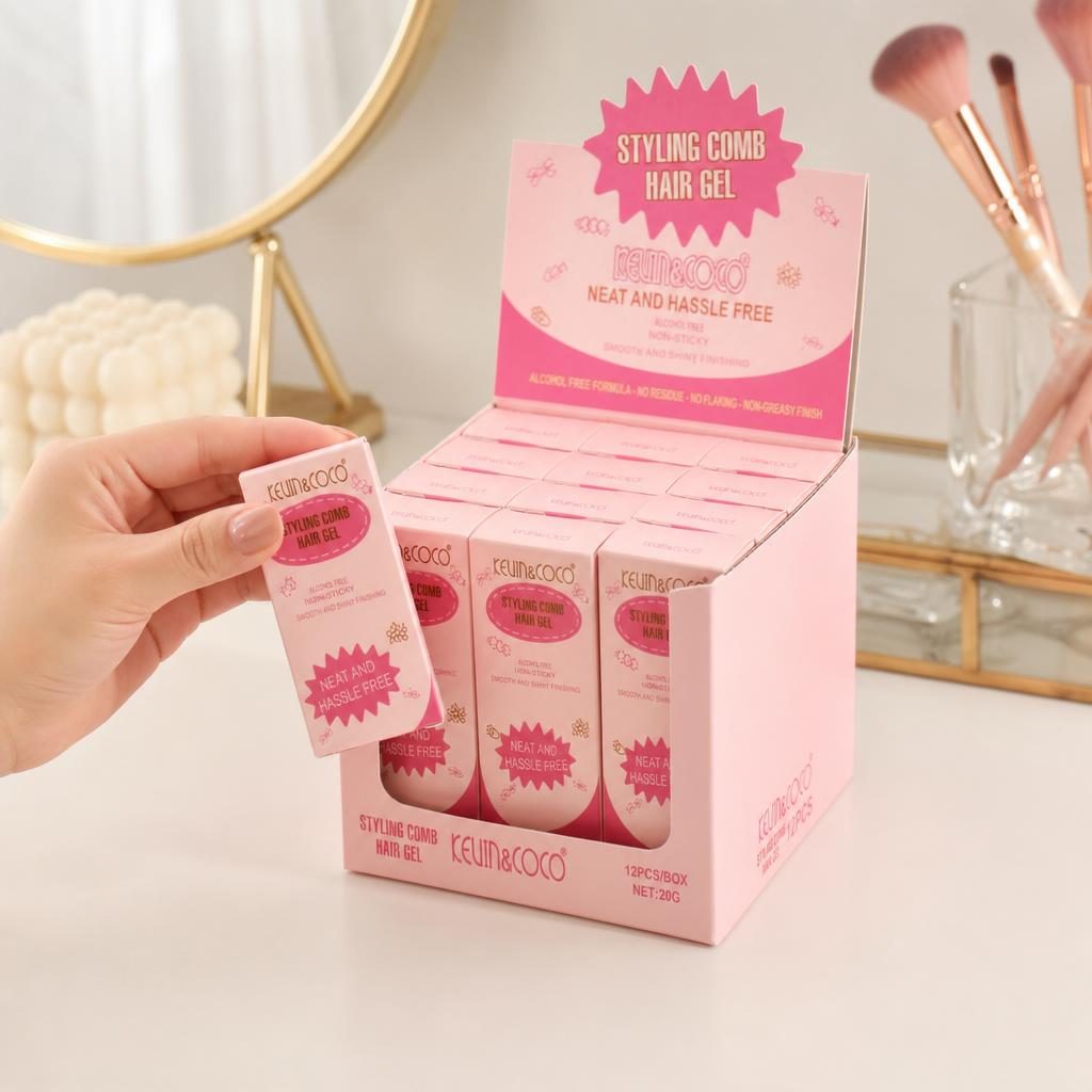 Set 12 tuburi Gel de Styling pentru Par cu Aplicator Tip Pieptene, Kevin&Coco, Fixare Puternică și de Lunga Durata, Aplicare Uniforma fara Reziduuri, Ideal pentru Aranjarea Firelor Rebele și Finisarea Coafurii, Roz 4