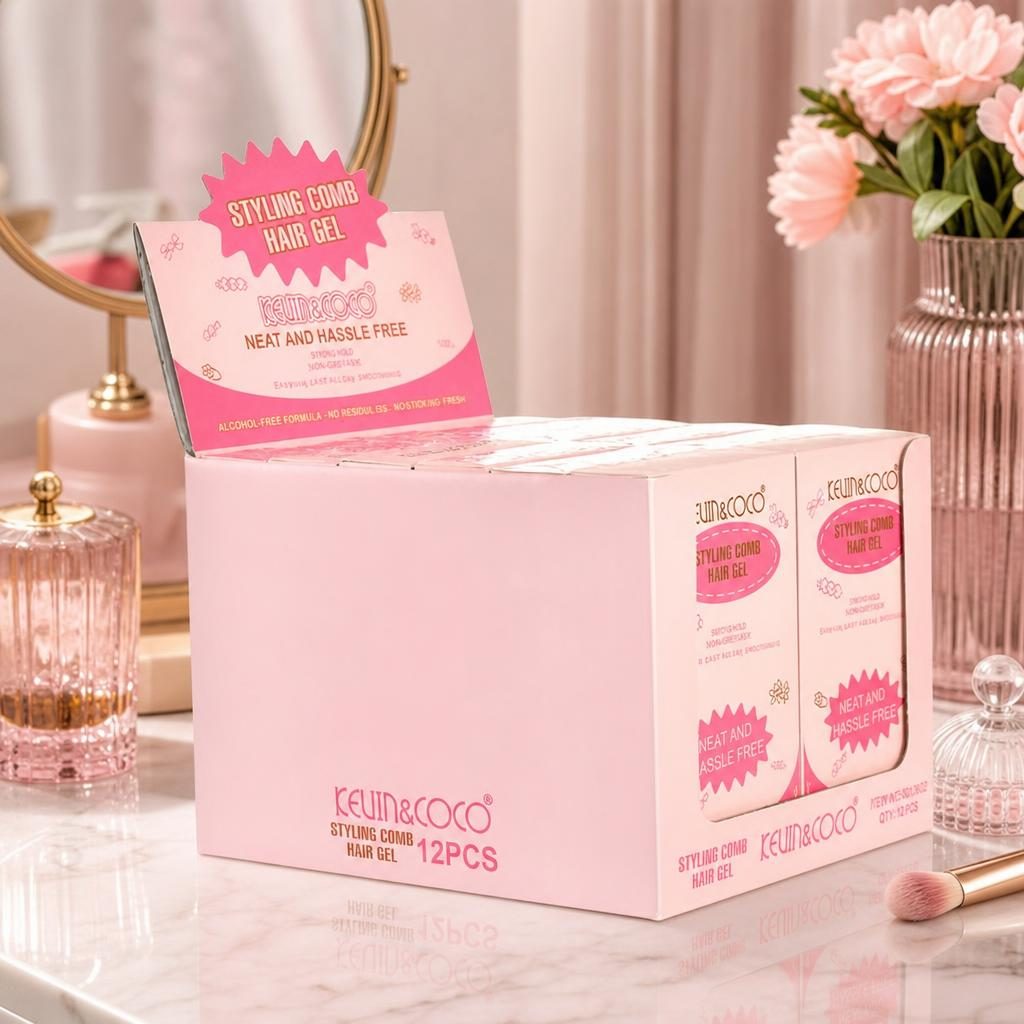 Set 12 tuburi Gel de Styling pentru Par cu Aplicator Tip Pieptene, Kevin&Coco, Fixare Puternică și de Lunga Durata, Aplicare Uniforma fara Reziduuri, Ideal pentru Aranjarea Firelor Rebele și Finisarea Coafurii, Roz 5