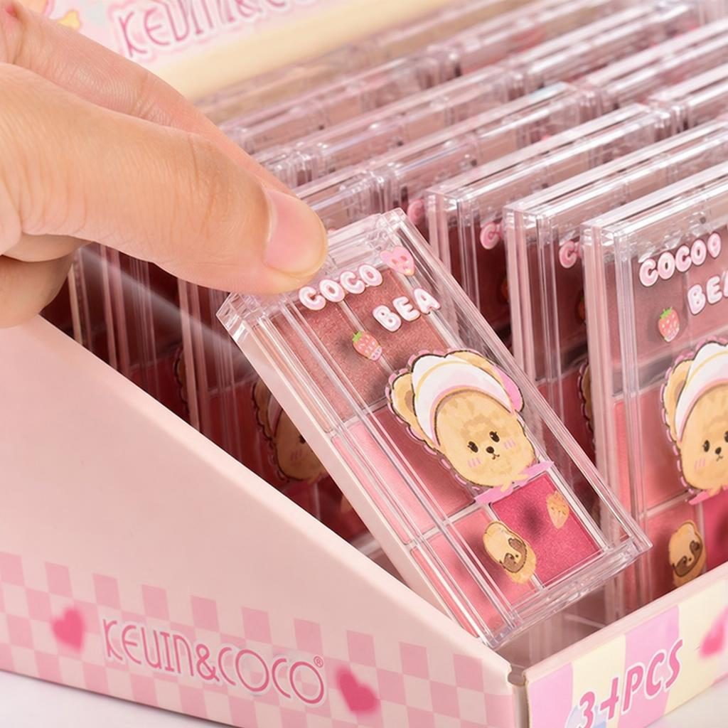 Set 3 Palete Farduri pentru Ochi Kevin&Coco Coco Bear, 9 Nuanțe, Display 24 Bucăți, Nuante Mate si Sidefate, Roz 3