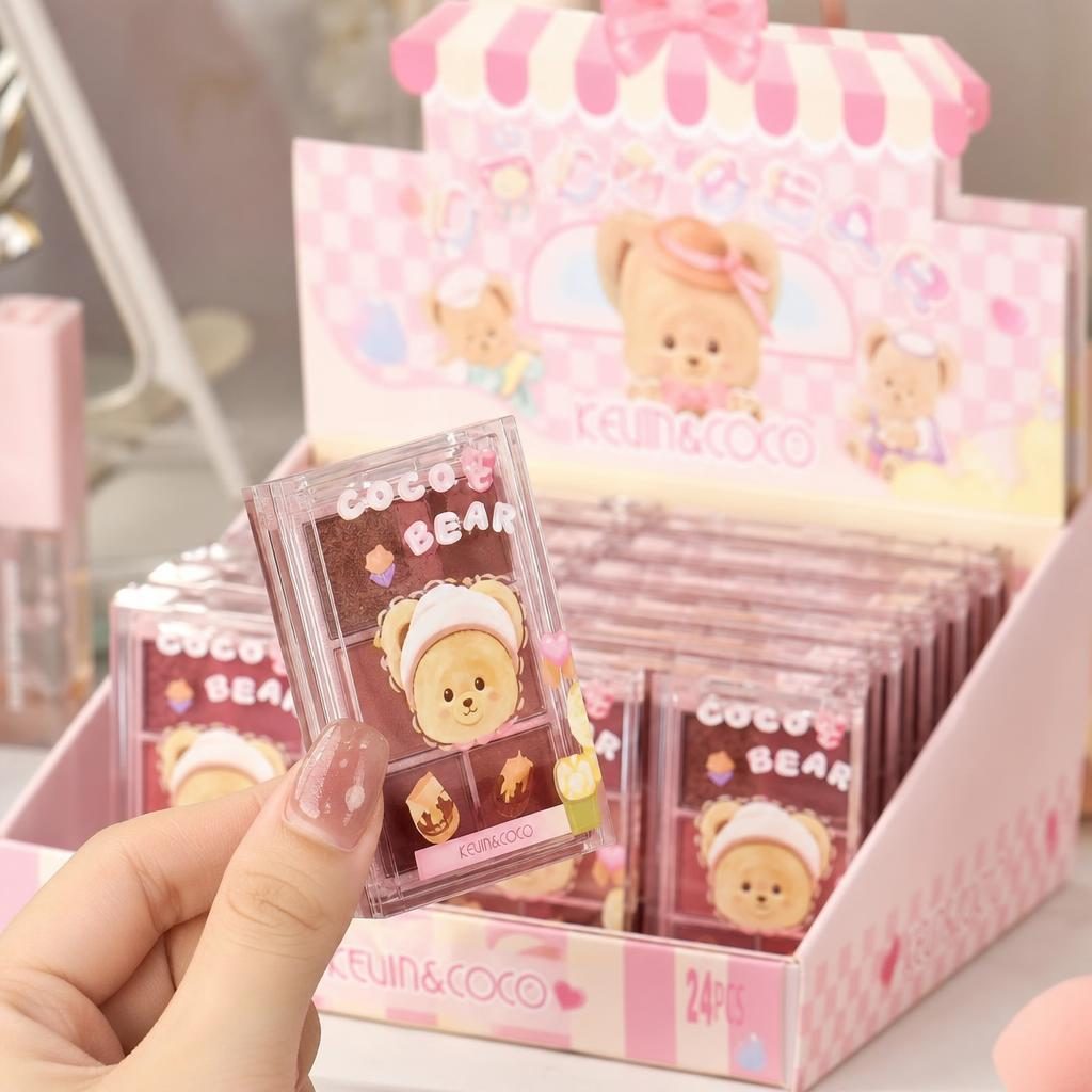 Set 3 Palete Farduri pentru Ochi Kevin&Coco Coco Bear, 9 Nuanțe, Display 24 Bucăți, Nuante Mate si Sidefate, Roz 4