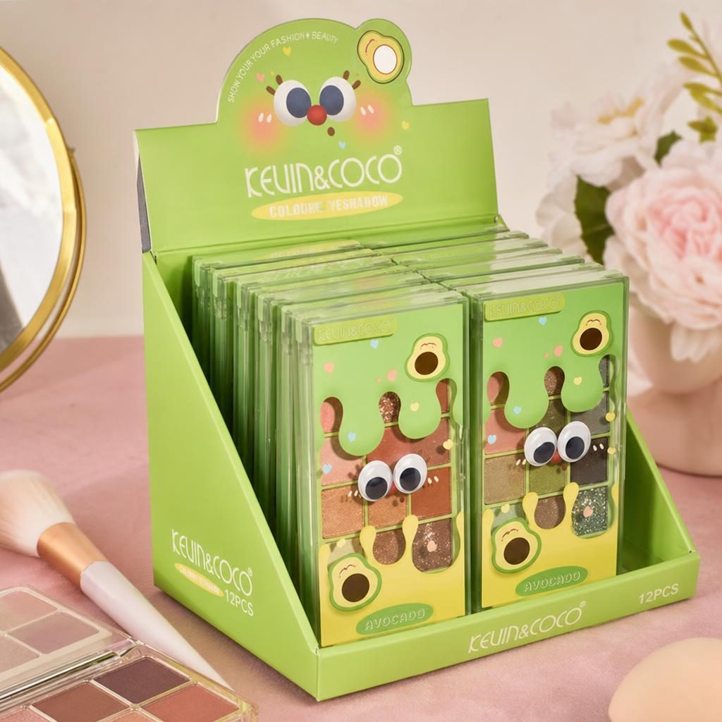 Set 12 Paleta Farduri Ochi Kevin & Coco Avocado Collection, 2 Palete in nuante diferite, Display 12 Bucati, Culori Nude Mate si Sidefate, Verde 2