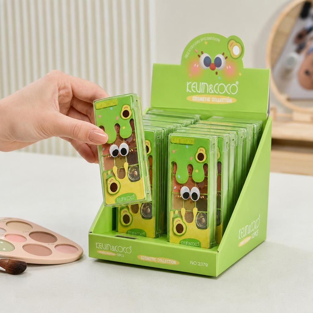 Set 12 Paleta Farduri Ochi Kevin & Coco Avocado Collection, 2 Palete in nuante diferite, Display 12 Bucati, Culori Nude Mate si Sidefate, Verde 4